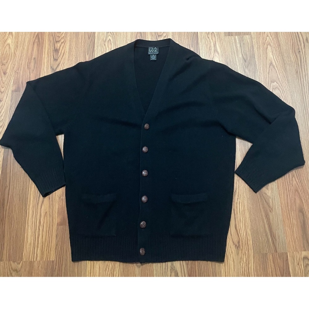 Jos A Bank Cardigan Mens Medium Lambswool Button Front Sweater Black